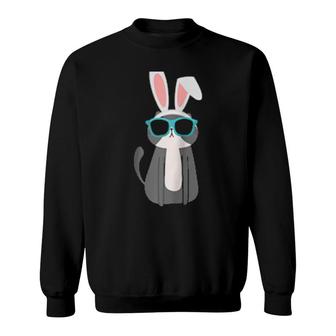 Happy Easter Cool Cat With Bunny Ears And Glasses Cat Sweatshirt - Thegiftio UK