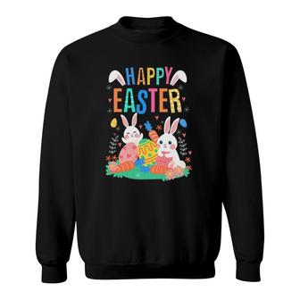 Happy Easter Day Cute Bunny With Eggs Easter Womens Girls Sweatshirt | Mazezy