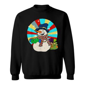 Happy Retro Snowman With Snowflakes Sweatshirt | Mazezy