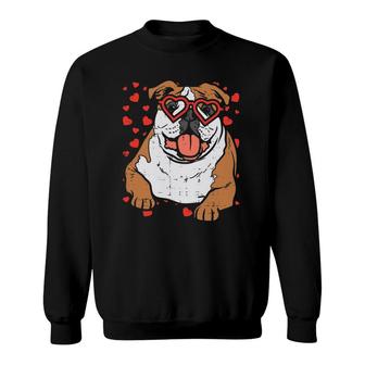 Heart Glasses English Bulldog Cute Valentines Day Dog Gift Sweatshirt | Mazezy