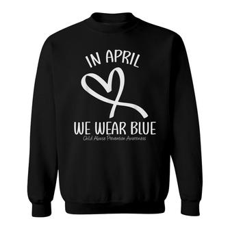 Heart In April We Wear Blue Child Abuse Prevention Awareness Sweatshirt - Thegiftio UK