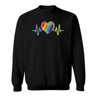 Heartbeat Pride Rainbow Flag Lgbt Cool Ally Plus Size Sweatshirt | Mazezy