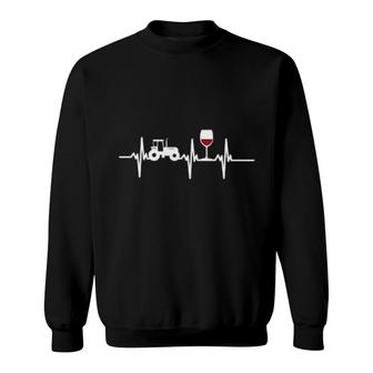 Heartbeat Tractor And Red Wine Farmer Tractor Driver Sweatshirt | Mazezy