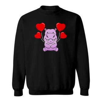 Hippo Heart Balloon Valentine's Day Hippo Sweatshirt | Mazezy