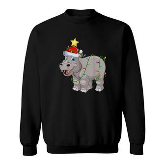 Hippopotamus Lighting Xmas Tree Santa Hippopotamus Christmas Sweatshirt | Mazezy