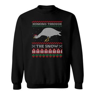 Honking Through The Snow Goose Ugly Christmas Honk Sweatshirt | Mazezy