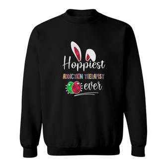 Hoppiest Addiction Therapist Ever Bunny Ears Buffalo Plaid Easter Nursing Job Title Sweatshirt | Mazezy