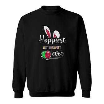 Hoppiest Art Therapist Ever Bunny Ears Buffalo Plaid Easter Nursing Job Title Sweatshirt | Mazezy