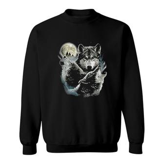 Howling Wolf Pack Wild Wilderness Animals Nature Moon Sweatshirt | Mazezy
