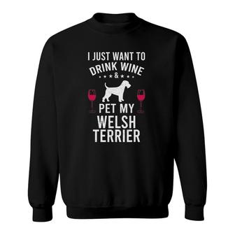I Just Want To Drink Wine & Pet My Welsh Terrier Sweatshirt | Mazezy