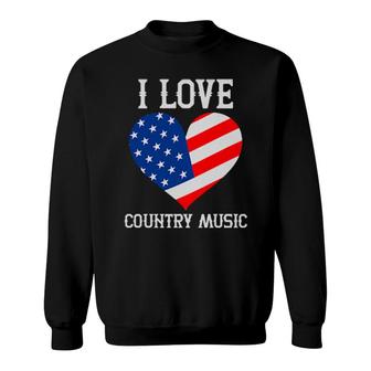 I Love Country Music Retro Vintage Guitar American Flag Sweatshirt | Mazezy