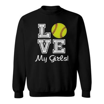 I Love My Girls Mom Softball Art-Cute Softball Mom Sweatshirt | Mazezy
