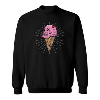 Ice Cream Cone Skull Cherry Aesthetic Dessert Lovers Sweatshirt | Mazezy