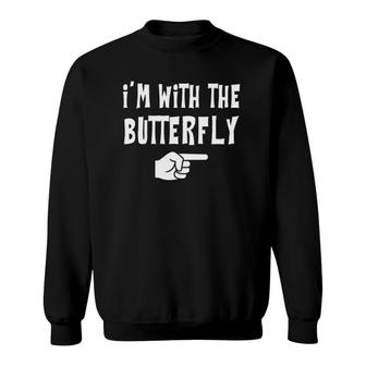 I'm With Butterfly Halloween Costume Party Couples Matching Sweatshirt | Mazezy