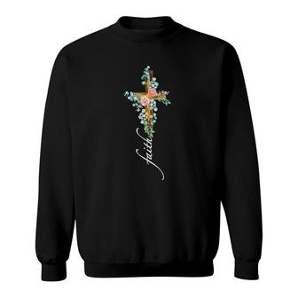 Inspirational Religious Gifts Rose Flower Cross Faith Sweatshirt | Mazezy