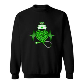 Irish Cna Shamrock Heart Stethoscope St Pattys Day Proud Nursing Job Title Sweatshirt - Thegiftio UK