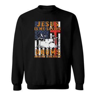 Jesus Is My Savior Drums Are My Therapy Vintage American Flag Sweatshirt | Mazezy