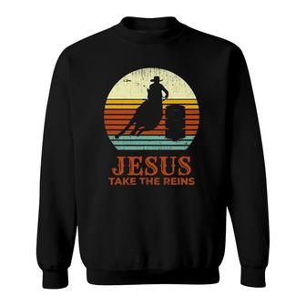 Jesus Take The Reins Retro Sun Style Barrel Racing Sweatshirt | Mazezy