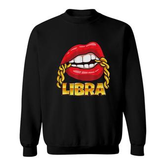 Juicy Lips Gold Chain Libra Zodiac Sign Sweatshirt | Mazezy