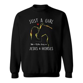 Just A Girl Who Loves Jesus And Horses Equestrian Christian Sweatshirt | Mazezy