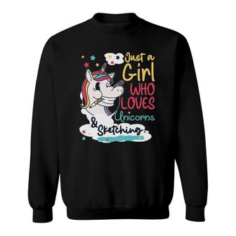 Just A Girl Who Loves Unicorns & Sketching Pullover Sweatshirt | Mazezy