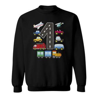 Kids 1 Year Old Transportation Birthday Car Train Plane 1St Gift Sweatshirt | Mazezy UK