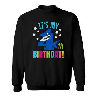 Kids 4 Years Old 4Th Shark Party Birthday Baby Gift Girls And Boys Sweatshirt | Mazezy AU