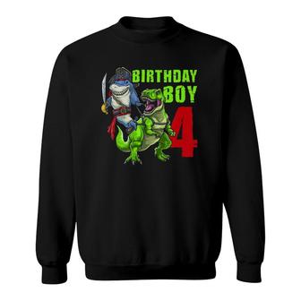 Kids 4Th Birthday Boy 4 Years Old Dinosaur Pirate Shark Sweatshirt | Mazezy