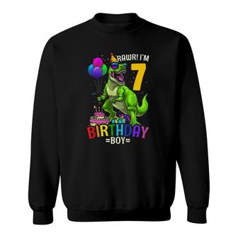 Kids 7Th Birthday Boy I'm 7 Dinosaurrex Dino Party Sweatshirt | Mazezy