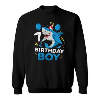 Kids 7Th Birthday Boy Shark Ocean Theme Party 7 Years Old For Boy Sweatshirt | Mazezy