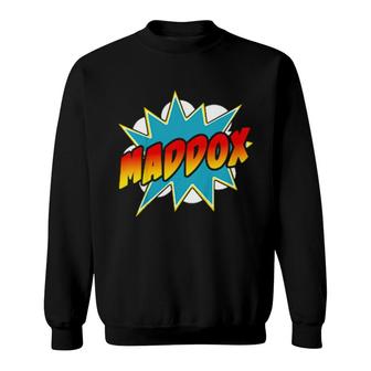 Kids Boys Maddox Name Comic Book Superhero Sweatshirt | Mazezy
