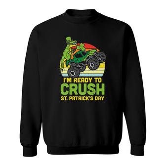 Kids Dino Monster Truck Ready Crush St Patrick's Day Toddler Boys Sweatshirt | Mazezy