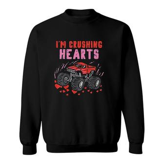 Kids I Crush Hearts Monster Truck Toddler Boys Valentines Day Sweatshirt - Seseable