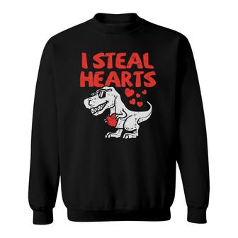 Kids I Steal Hearts Trex Dino Baby Boy Valentine's Day Toddler Sweatshirt | Mazezy