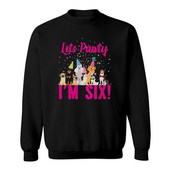 Kids Lets Pawty I'm Six Puppy Dog Themed Birthday Party Outfit Sweatshirt | Mazezy