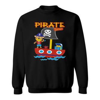 Kids Pirate Bear Funny Treasure Crab Ship Ocean Adventure Animal Sweatshirt | Mazezy