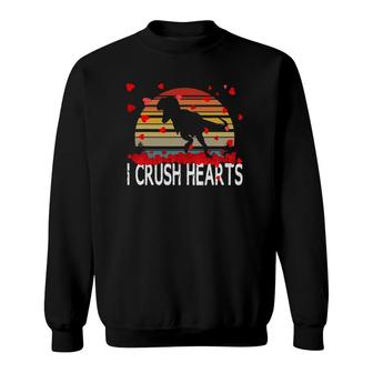 Kids Valentine's Day Dinosaur I Crush Hearts Retro Boys Teens Sweatshirt | Mazezy