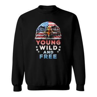 Kids Young Wild Free American Patriotic 4Th Of July Usa Eagle Sweatshirt | Mazezy