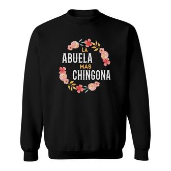 La Abuela Mas Chingona Spanish Grandma Floral Arch V-Neck Sweatshirt | Mazezy
