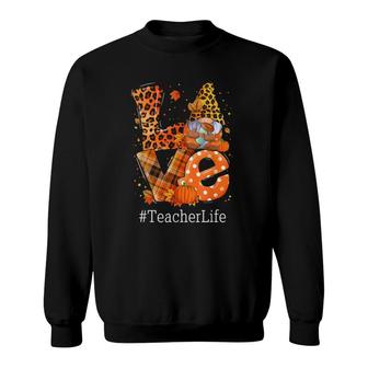 Leopard Love Gnome Fall Pumpkin Teacher Life Thanksgiving Sweatshirt | Mazezy