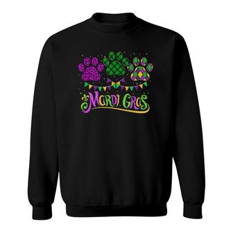 Leopard Print And Buffalo Plaid Dog Paw Mardi Gras Beads Sweatshirt | Mazezy