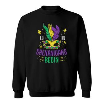 Let The Shenanigans Begin Jester Funny Mardi Gras Carnival Sweatshirt | Mazezy DE