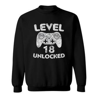 Level 18 Unlocked 18th Video Gamer Birthday Gift White Sweatshirt - Seseable