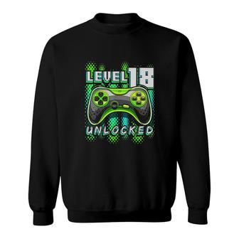 Level 18 Unlocked Video Game 18th Birthday Gamer Boys Sweatshirt - Seseable