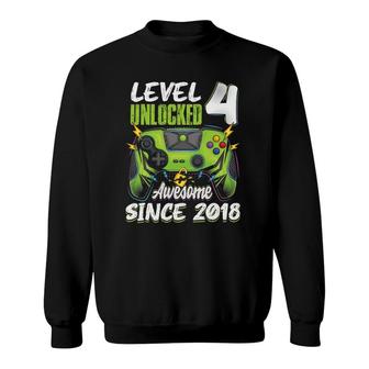 Level 4 Unlocked Awesome 2018 4Th Birthday Boy Video Games Sweatshirt | Mazezy