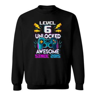 Level 6 Unlocked Awesome Since 2015 6Th Birthday Gamer Boy Sweatshirt | Mazezy