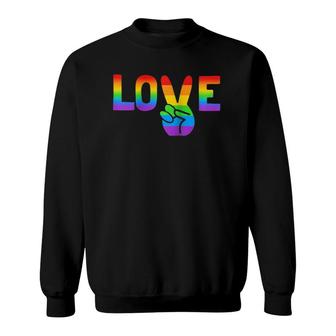 Lgbt Love Peace Sign Rainbow Raglan Baseball Tee Sweatshirt | Mazezy