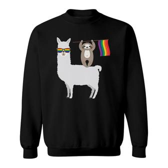 Lgbt Sloth Riding A Llama Gay Pride Lesbian Rainbow Sweatshirt | Mazezy