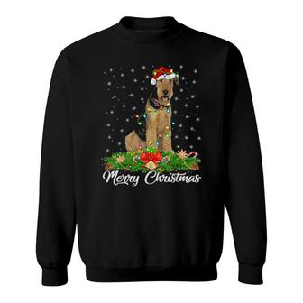 Lighting Xmas Matching Santa Hat Airedale Terrier Christmas Sweatshirt | Mazezy
