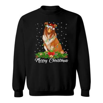 Lighting Xmas Matching Santa Hat Shetland Sheepdog Christmas Sweatshirt | Mazezy